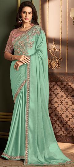 Festive, Traditional, Wedding Green color Saree in Silk fabric with South Embroidered, Sequence, Thread work : 1934694