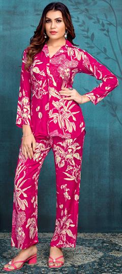 Casual Pink and Majenta color Co-ords Set in Viscose fabric with Printed work : 1934872