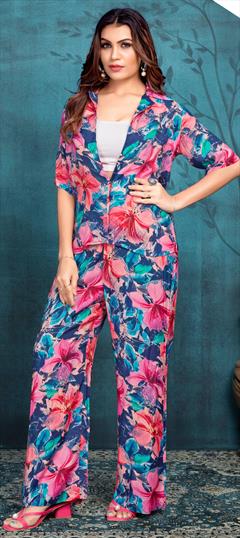 Casual Blue, Pink and Majenta color Co-ords Set in Viscose fabric with Printed work : 1934874