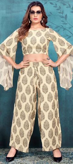 Casual Beige and Brown color Co-ords Set in Viscose fabric with Printed work : 1934876