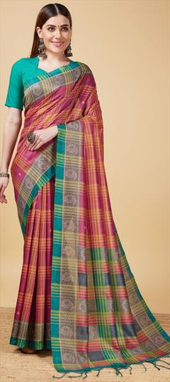 Summer, Traditional Pink and Majenta color Saree in Cotton fabric with Bengali Printed work : 1934902