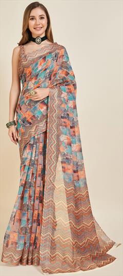 Summer, Traditional Multicolor color Saree in Linen fabric with Bengali Printed work : 1934907