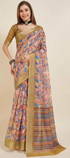 Summer, Traditional Multicolor color Saree in Linen fabric with Bengali Floral, Printed work : 1934908