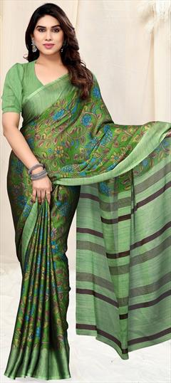 Party Wear Green color Saree in Chiffon fabric with Classic Floral, Printed work : 1934953
