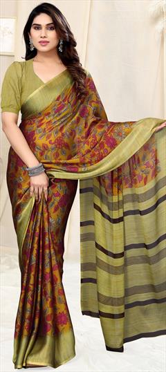 Party Wear Yellow color Saree in Chiffon fabric with Classic Floral, Printed work : 1934955