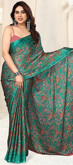 Festive, Party Wear Blue color Saree in Chiffon fabric with Classic Floral, Printed work : 1934963