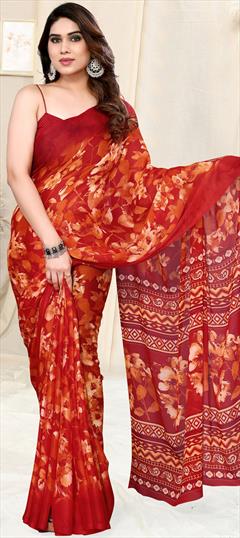 Festive, Party Wear Red and Maroon color Saree in Chiffon fabric with Classic Floral, Printed work : 1934975