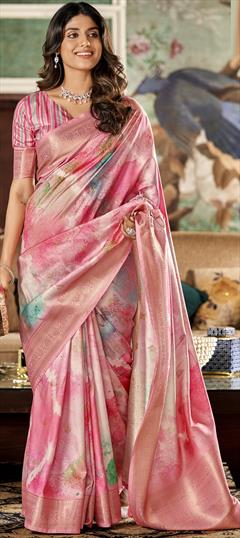 Reception, Traditional Pink and Majenta color Saree in Art Silk fabric with South Digital Print, Weaving work : 1935162