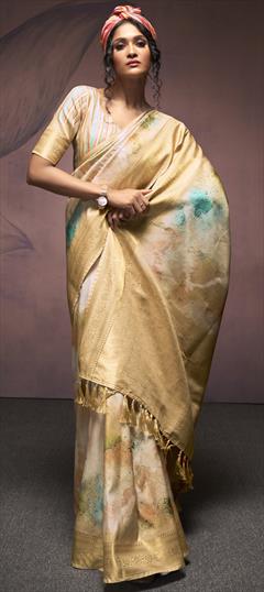 Reception, Traditional Beige and Brown color Saree in Art Silk fabric with South Digital Print, Weaving work : 1935165