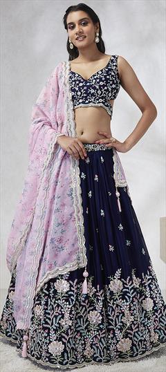 Bridal, Wedding Blue color Lehenga in Georgette fabric with Flared Embroidered, Mirror, Sequence, Thread work : 1935192