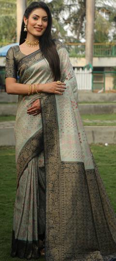 Festive, Traditional Blue color Saree in Kanjeevaram Silk fabric with South Weaving, Zari work : 1935248