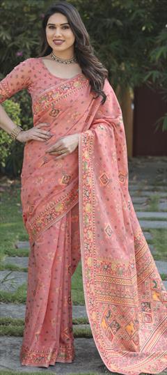 Engagement, Traditional, Wedding Pink and Majenta color Saree in Cotton fabric with Bengali Printed work : 1935250