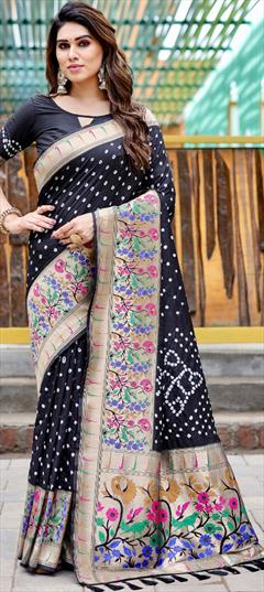 Traditional, Wedding Black and Grey color Saree in Silk fabric with Classic, South Bandhej, Printed, Weaving work : 1935285