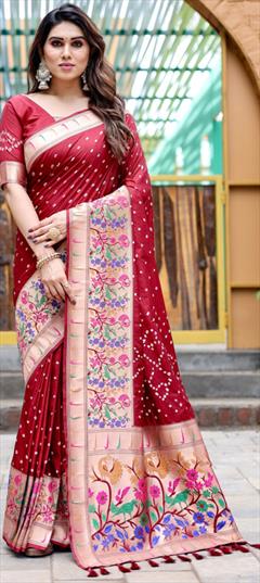 Traditional, Wedding Red and Maroon color Saree in Silk fabric with Classic, South Bandhej, Printed, Weaving work : 1935293