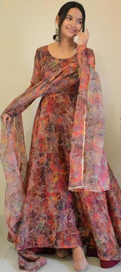 Party Wear, Reception Multicolor color Salwar Kameez in Organza Silk fabric with Anarkali Floral, Printed work : 1935411