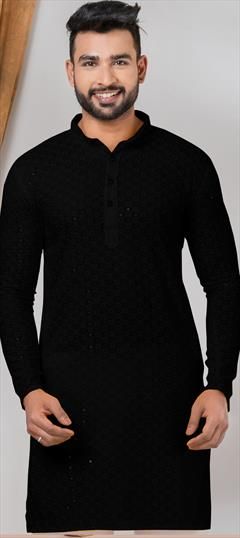 Party Wear Black and Grey color Kurta in Rayon fabric with Embroidered, Sequence, Thread work : 1935621