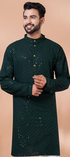 Party Wear Green color Kurta in Rayon fabric with Embroidered, Sequence, Thread work : 1935622