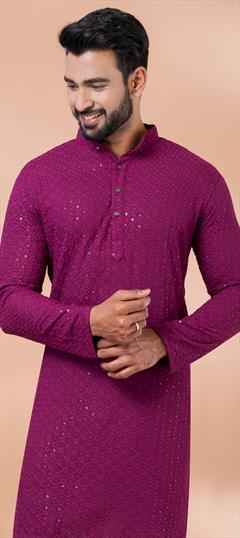 Party Wear Pink and Majenta color Kurta in Rayon fabric with Embroidered, Sequence, Thread work : 1935623