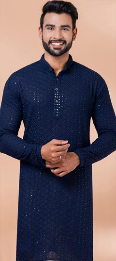 Party Wear Blue color Kurta in Rayon fabric with Embroidered, Sequence, Thread work : 1935625