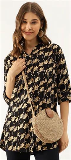 Summer Black and Grey color Tops and Shirts in Rayon fabric with Floral, Printed work : 1935694