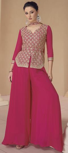 Festive, Reception, Wedding Pink and Majenta color Salwar Kameez in Georgette fabric with Embroidered, Sequence, Thread, Zari work : 1935758