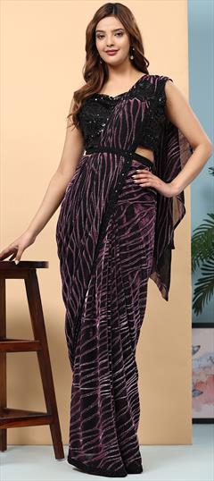 Festive, Reception Black and Grey, Purple and Violet color Readymade Saree in Viscose fabric with Classic Sequence, Stone work : 1935792