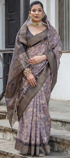 Festive, Reception, Traditional Purple and Violet color Saree in Silk fabric with South Printed, Weaving work : 1935810