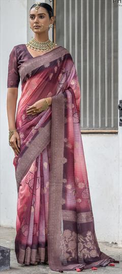 Festive, Reception, Traditional Pink and Majenta color Saree in Silk fabric with South Printed, Weaving work : 1935818