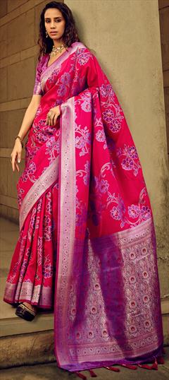 Party Wear, Traditional, Wedding Pink and Majenta color Saree in Satin Silk fabric with South Weaving, Zari work : 1935890