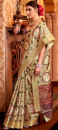 Party Wear, Traditional Beige and Brown color Saree in Art Silk fabric with South Floral, Printed, Weaving work : 1935906