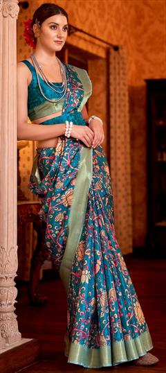 Party Wear, Traditional Blue color Saree in Art Silk fabric with South Printed, Weaving work : 1935911