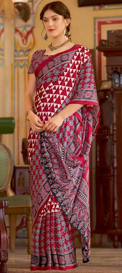 Festive, Party Wear, Traditional Red and Maroon color Saree in Satin Silk fabric with South Printed work : 1935937