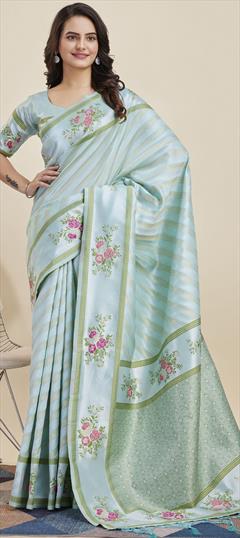 Traditional Blue color Saree in Banarasi Silk fabric with South Floral, Printed, Weaving work : 1935975