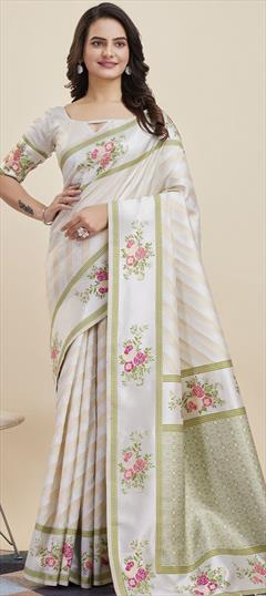 Traditional Black and Grey color Saree in Banarasi Silk fabric with South Floral, Printed, Weaving work : 1935979