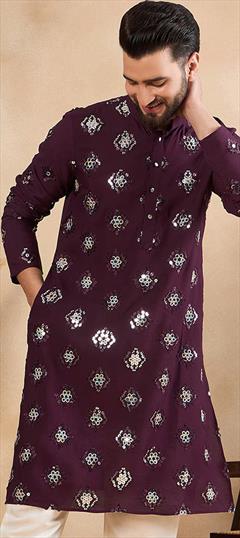 Party Wear Purple and Violet color Kurta in Rayon fabric with Embroidered, Sequence, Thread work : 1936005