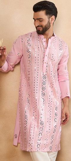Party Wear Pink and Majenta color Kurta in Rayon fabric with Embroidered, Sequence, Thread work : 1936009