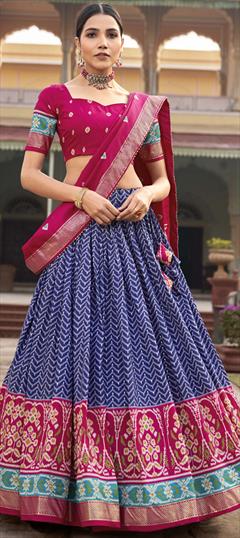 Festive, Reception, Traditional Blue color Lehenga in Tussar Silk fabric with Flared Foil Print work : 1936417
