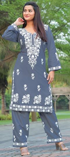 Casual, Summer Black and Grey color Salwar Kameez in Rayon fabric with Embroidered, Resham, Thread work : 1936491