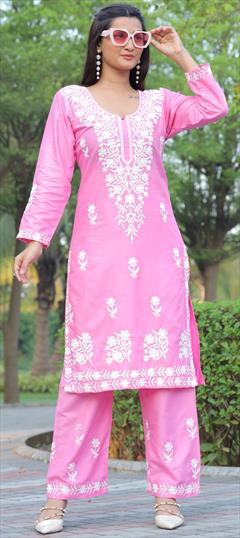 Casual, Summer Pink and Majenta color Salwar Kameez in Rayon fabric with Embroidered, Resham, Thread work : 1936494