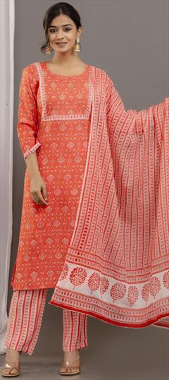 Casual Orange color Salwar Kameez in Rayon fabric with Straight Printed work : 1936500