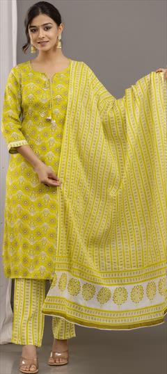 Casual Yellow color Salwar Kameez in Rayon fabric with Straight Printed work : 1936501