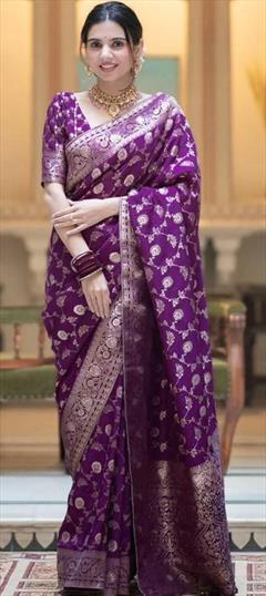 Party Wear, Traditional Purple and Violet color Saree in Art Silk, Silk fabric with South Weaving work : 1936712