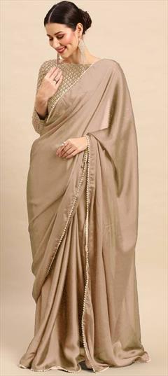 Casual Beige and Brown color Saree in Georgette fabric with Classic Lace, Sequence work : 1936747