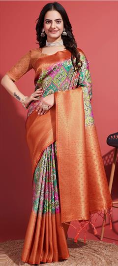 Traditional Multicolor color Saree in Art Silk, Silk fabric with South Floral, Printed, Weaving work : 1936768