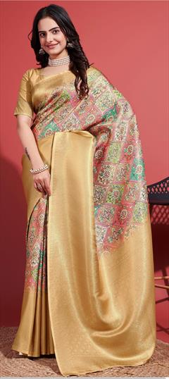 Traditional Multicolor color Saree in Art Silk, Silk fabric with South Floral, Printed, Weaving work : 1936771