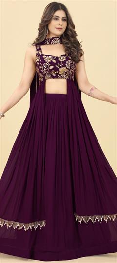 Engagement, Reception, Wedding Purple and Violet color Ready to Wear Lehenga in Georgette fabric with Flared Sequence, Thread work : 1936791