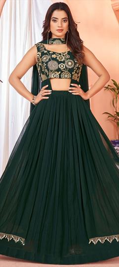 Engagement, Reception, Wedding Green color Ready to Wear Lehenga in Georgette fabric with Flared Sequence, Thread work : 1936799