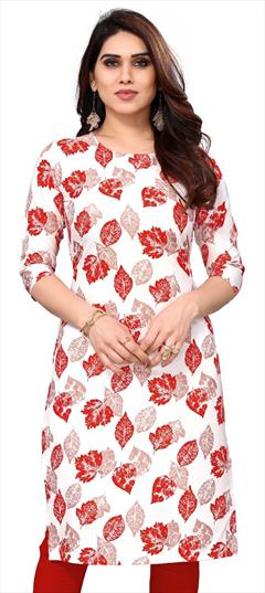 Casual White and Off White color Kurti in Crepe Silk fabric with Long Sleeve, Straight Printed work : 1936889