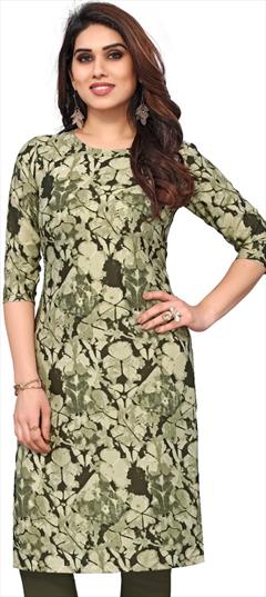 Casual Green color Kurti in Crepe Silk fabric with Long Sleeve, Straight Printed work : 1936891