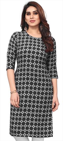 Casual Black and Grey color Kurti in Crepe Silk fabric with Long Sleeve, Straight Printed work : 1936893